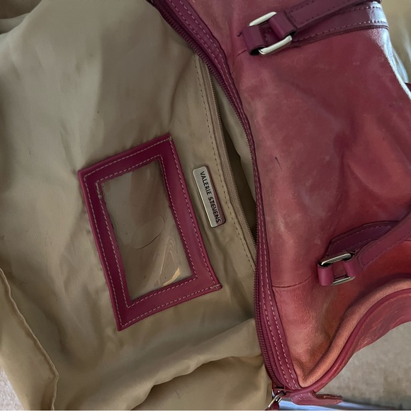 Valerie Stevens Deep Rose Pink Distressed Genuine Leather Shoulder Bag - Picture 7 of 13